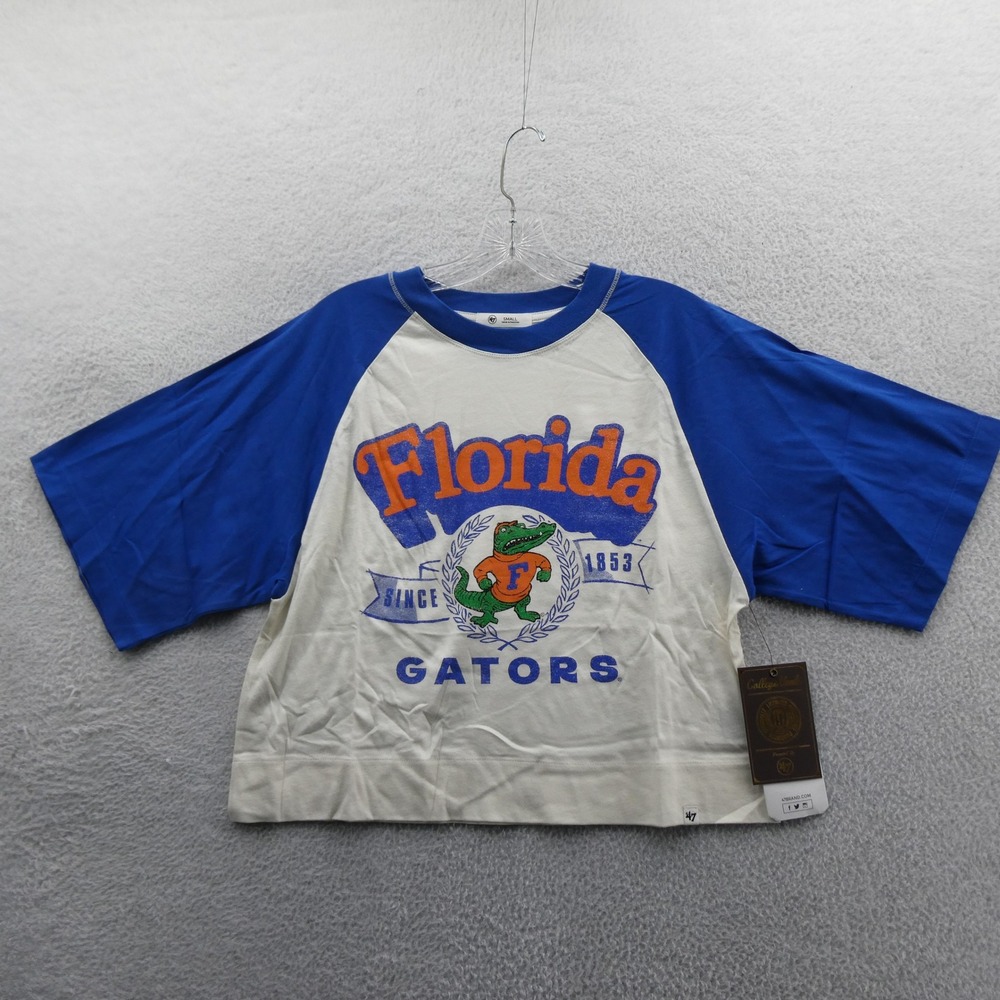 47 Brand Shirt Women Small Florida Gators Blue Cream Raglan Mascot Cotton